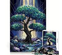 Puzzle 1000 pièces Arbre Sombre en vitrail pour Adolescents Jeu de logique Stimulant Activité à la Maison Bords Transparents Cadeau précieux 50x75cm