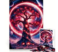 Puzzle 1000 pièces Arbre Spatial Fantastique Rouge pour Adolescents Améliore la mémoire, Les Liens familiaux, Bords précis, Cadeau attentionné (38x52cm)