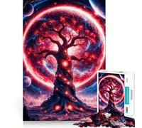 Puzzle 1000 pièces Arbre Spatial Fantastique Rouge pour Adolescents Améliore la mémoire, Les Liens familiaux, Bords précis, Cadeau attentionné (38x52cm)