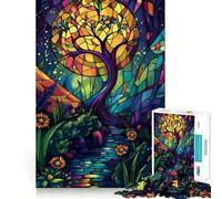 Puzzle 1000 pièces Arbre Vitrail Forêt Découpe soignée Décoration Jeu de réflexion Cadeau Jeu Calme Activité d'anniversaire (50x75cm)