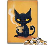 Puzzle 1000 pièces Art Abstrait Chat Noir Jeu éducatif Défi Jouet Décoration Murale Cadeaux d'anniversaire et de Noël Uniques 26x38cm