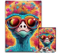 Puzzle 1000 pièces Art Animalier Autruche Puzzles Relax & Challenge, Art de décoration d'intérieur coloré, pour Les Amis 50x75cm/19,68x29,52 Pouces