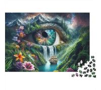 Puzzle 1000 pièces Art Cascade d’Yeux, Scène Nature Œil, Carton Haute Qualité, Amateurs de Calme, Décoration Murale, 38x26cm