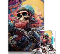 Puzzle 1000 pièces Art Crâne Moto Puzzle 1000 pièces pour Ados et Adultes avec Affiche et fiche de Questions Assorties pour Les 14 Ans et Plus (50x75cm)