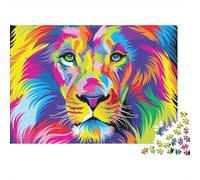 Puzzle 1000 pièces Art du Lion coloré Adultes, Lion Arc-en-Ciel Abstrait Art Vibrant Premium épais Robuste Haute qualité Stimulant Anti-Stress Jeu Familial Cadeau 38x26cm