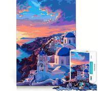 Puzzle 1000 pièces Art Grec de Santorin Art rétro Découpe précise Jeu cognitif et Amusant Loisirs Scène de Noël (38x26cm)
