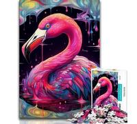 Puzzle 1000 pièces Art Psychédélique Flamant Rose pour Adolescents, Jeu Familial Anti-Stress, Défi Difficile, Cadeaux Secret du Père Noël 50x75cm