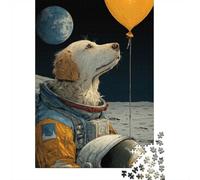 Puzzle 1000 pièces Astronaut Dog with Balloon on Moon, 38x26cm, Loisir créatif de Science-Fiction, idée Cadeau de Fin d’année, Puzzle Adulte pour Amateurs d’Univers et d’astronautes