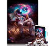 Puzzle 1000 pièces Astronaute Assis sur la Lune pour Adultes et Adolescents, Jouets éducatifs et éducatifs, Jeux familiaux avec Affiche et fiche de Questions-réponses (38x26cm)