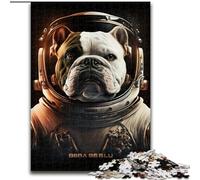 Puzzle 1000 pièces Astronaute Bulldog pour Adultes, Anti-Stress, Vacances à la Maison, avec Affiche et fiche de Questions-réponses Assorties (26x38cm)