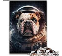 Puzzle 1000 pièces Astronaute Bulldog pour Adultes et Adolescents, Jeux éducatifs à Faire soi-même avec Affiche et fiche de Questions Assorties (26x38cm)