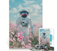 Puzzle 1000 pièces Astronaute dans Un Champ de Fleurs Décoration épurée Jeu de réflexion Cadeau Jeu Calme Cadeau d'anniversaire Artistique (38x52cm)