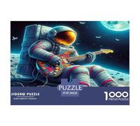 Puzzle 1000 pièces Astronaute en Papier recyclé pour Adultes | Astronaute Guitare Lune détendu Musical Jeu Familial extrêmement Difficile 38x26cm