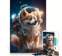 Puzzle 1000 pièces Astronaute Espace Chien Corgi Précis Jeu d'articulation Amusant et cognitif,Temps Lent,Jeu d'anniversaire Artistique (38x52cm)