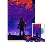 Puzzle 1000 pièces Astronaute et planète Peinture numérique Découpe Lisse Jeu de réflexion Cadeau détente et Divertissement Pièce d'art de Noël (50x75cm)