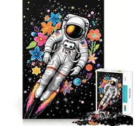 Puzzle 1000 pièces Astronaute Fleur Espace Précis Jeu d'articulation Amusant et cognitif,Temps Lent,Jeu Artistique d'anniversaire (38x52cm)