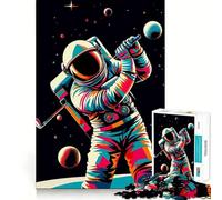 Puzzle 1000 pièces Astronaute Jouant au Golf WPAP Clean Fit Decor Jeu de logique et de Concentration Cozy Time Play Décoration Murale de Noël (38x52cm)