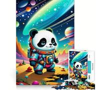 Puzzle 1000 pièces Astronaute Panda Paysage Spatial Décoration Facile à Assembler Jeu de réflexion Cadeau Jeu Calme Cadeau d'anniversaire Artistique (38x26cm)