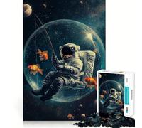 Puzzle 1000 pièces Astronaute Pêche dans l'espace Jeu de précision et de Stimulation Cognitive Jeu de Relaxation et d'art pour Anniversaire (38x26cm)