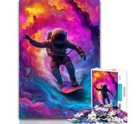 Puzzle 1000 pièces Astronaute Surfant dans l'espace pour Adultes et Adolescents, Jeux Amusants Chaque Pièce Est Unique - Jeu Familial Amusant et Défi 50x75cm