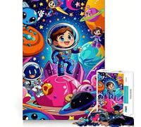 Puzzle 1000 pièces Astronautes de Dessin animé Espace Découpe Impeccable Jeu de logique Amusant Jeu Gratuit Activité d'anniversaire (38x26cm)