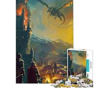 Puzzle 1000 pièces Attaque de Dragon sur Un château Jeu Amusant et Stimulant pour Le Cerveau pour Femmes et Hommes (Dimensions 38x52cm)