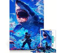 Puzzle 1000 pièces Attaque de Requin pour Adolescents, Jouet Intelligent et Amusant, Cadeau de Noël idéal 38x26cm