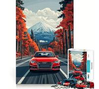 Puzzle 1000 pièces Audi Rouge sur Route de Montagne pour Adultes Think Smart Toy Family Joy Découpe précise Pièce d'art (50x75cm)