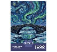 Puzzle 1000 Pièces Aurora Borealis Over Stone Bridge Painting Puzzles pour Adultes, Améliorent La Mémoire, Stimulants, Cadeaux De Noël Ou d'anniversaire 70x50cm/1000pcs