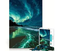 Puzzle 1000 pièces Aurore boréale sur Une Plage Tranquille Jeu de réflexion décoratif et Facile à Nettoyer Cadeau pour Un Moment de Calme Cadeau d'anniversaire Artistique (38x52cm)