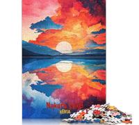 Puzzle 1000 pièces avec Affiche Artistique du lac Nakuru pour Adultes, difficulté : renforce Les Relations Entre Les Membres de la Famille (75 x 50 cm)