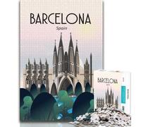 Puzzle 1000 pièces avec Affiche de Barcelone, Espagne, pour Adultes et Adolescents, Staycation Kill Time, Chaque pièce est Unique - Jeu Familial Stimulant et Amusant 38x26cm