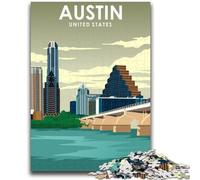 Puzzle 1000 pièces avec Affiche de Voyage d'Austin,Texas,pour Adultes,Jeux éducatifs,Jouets à Faire soi-même avec Affiche et fiche de Questions Assorties,pour Les 14 Ans et Plus,1000 pièces (50x75cm)