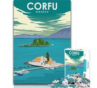 Puzzle 1000 pièces avec Affiche de Voyage de Corfou en Grèce, Cadeau pour Adolescents, Jouet éducatif et décompressant, Cadeau du Père Noël Secret 75x50cm