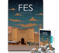Puzzle 1000 pièces avec Affiche de Voyage Fès Maroc pour Adolescents et Adultes, Jouets éducatifs, Jeux Anti-Stress, Superbes Cadeaux et Jouets 50x75cm