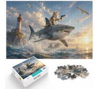 Puzzle 1000 Pièces avec Cat Riding A Shark in The Sky, 1000pcs (52x38cm) | Pour les w nds tranquilles : ce puzzle 1000 pièces pour adultes convient à un loisir calme sans écran.