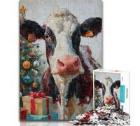 Puzzle 1000 pièces avec Chapeau de Père Noël et Vache pour Adolescents, Jeu éducatif et défi, idéal comme Cadeau pour Toute la Famille (38x26cm)