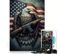 Puzzle 1000 pièces avec Drapeau et Fusil American Eagle Jeu de Stimulation Cognitive Pièces nettes et sans bavures Jouet d'intérieur idéal pour Les fêtes (38x26cm)