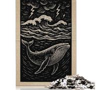 Puzzle 1000 pièces avec Illustration de Baleine dans Une mer agitée, pour Adultes et Enfants, Jeux éducatifs (75 x 50 cm).