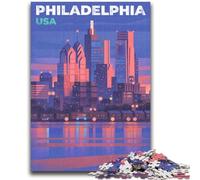 Puzzle 1000 pièces avec Illustration de la Ligne d'horizon de Philadelphie, idéal pour Les soirées Jeux, idéal pour la Maison (50x75cm)