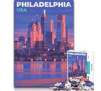 Puzzle 1000 pièces avec Illustration de la Ligne d'horizon de Philadelphie pour Adultes et Adolescents, Anti-Stress, défi Difficile, renforce l'amour Entre Couples 50x75cm