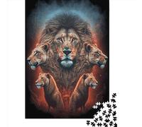 Puzzle 1000 Pièces avec Illustrations Lions pour Adultes Puzzle Créatif Rectangulaire en Bois Jeu d'ingéniosité (75x50cm)