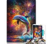 Puzzle 1000 pièces avec Peinture à l'huile de Dauphin pour Adultes, Jeu Familial Anti-Stress, défi Difficile, Cadeaux Secrets du Père Noël (38x26cm)