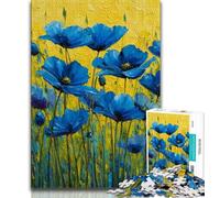 Puzzle 1000 pièces avec Peinture à l'huile de Fleurs de Pavot Bleu pour Adultes et Adolescents, Assemblage de Motifs Amusant à la Maison, Cadeau d'anniversaire, Cadeau de Voyage 38x26cm