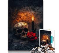 Puzzle 1000 pièces avec tête de Mort et Bougies Roses pour Adolescents et Adultes, Anti-Stress, défi Difficile, décoration d'intérieur Unique et Cadeaux 75x50cm