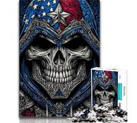 Puzzle 1000 pièces avec tête de Mort et Drapeau américain, Difficile à réaliser, mais Amusant et Humoristique, Cadeau d'anniversaire, décoration Murale (75x50cm)
