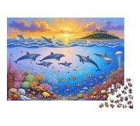 Puzzle 1000 Pièces Aventure Marine Dauphin Scène Vie Sauvage Océan Pièces Emboîtables Détails Riches Carton Épais pour Seniors 70x50cm
