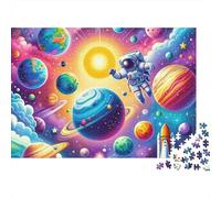 Puzzle 1000 pièces « Aventure Spatiale » : Astronaute Parmi Les planètes. Jeu éducatif pour Adultes, décoration intérieure, défi,difficulté élevé, Cadeau d'anniversaire. 38 x 26 cm
