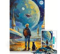 Puzzle 1000 pièces Aventure Spatiale avec Un Chat pour Adolescents, Jeu de logique Clair, Plaisir Lent, découpe Parfaite, Surprise d'anniversaire (50x75cm)