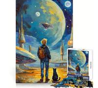 Puzzle 1000 pièces Aventure Spatiale avec Un Chat pour Adultes, Jeu de logique et Anti-Stress, découpe de précision, pour Les fêtes (38x52cm)